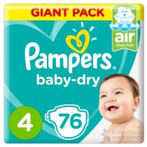PAMPERS BABY-DRY DIAPERS, SIZE 4, MAXI, 9-14KG, GIANT PACK, 76 COUNT