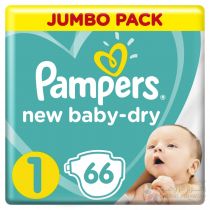 PAMPERS NEW BABY-DRY DIAPERS, SIZE 1, NEWBORN, 2-5KG, JUMBO PACK, 66 COUNT