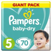 PAMPERS BABY-DRY DIAPERS, SIZE 5, JUNIOR, 11-16KG, GIANT PACK, 70 COUNT