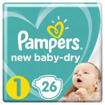 PAMPERS NEW BABY-DRY DIAPERS, SIZE 1, NEWBORN, 2-5KG, 26 COUNT