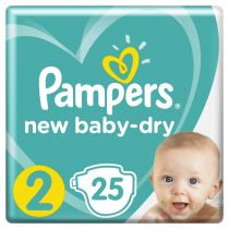 PAMPERS NEW BABY-DRY DIAPERS, SIZE 2, MINI, 3-8KG, CARRY PACK, 25 COUNT