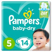 PAMPERS BABY-DRY DIAPERS, SIZE 5, JUNIOR, 11-16KG, CARRY PACK, 14 COUNT