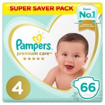 PAMPERS PREMIUM CARE DIAPERS, SIZE 4,  MAXI, 9-14 KG, SUPER SAVER PACK, 66 COUNT