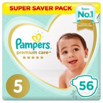 PAMPERS PREMIUM CARE DIAPERS, SIZE 5,  JUNIOR, 11-16  KG, SUPER SAVER PACK, 56 COUNT