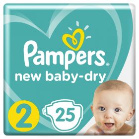 PAMPERS NEW BABY-DRY DIAPERS, SIZE 2, MINI, 3-8KG, CARRY PACK, 25 COUNT