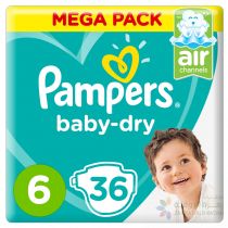 PAMPERS BABY-DRY DIAPERS, SIZE 6, EXTRA LARGE, 13+KG, MEGA PACK, 36 COUNT